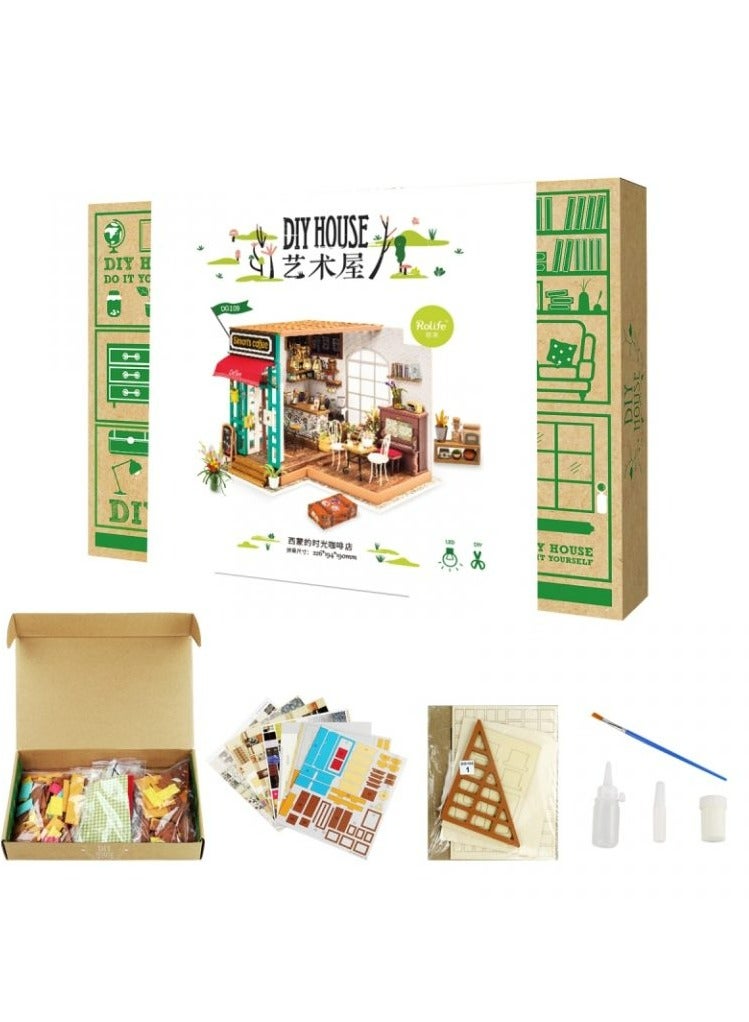 Rolife Simon's Coffee Shop DIY Miniature Dollhouse Kit DG109, Assembly Brain Teaser 3D Wooden Puzzle DIY Build Model Crafts Kits, Unique Home Decor Birthday Gifts for Teens or Adults