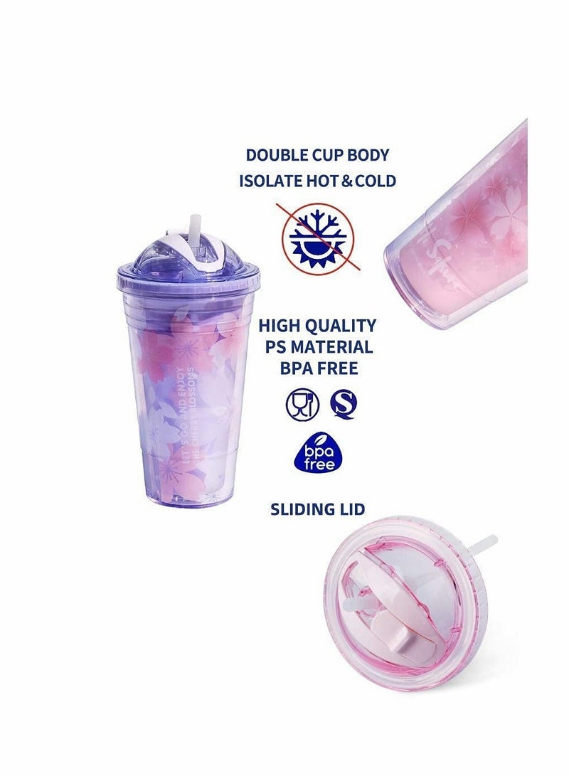 Stainless Steel Tumbler, Insulated Tumbler with Lid and Straw Double Wall Reusable Leakproof 16oz Travel Cup Water Bottle BPA Free - Pink