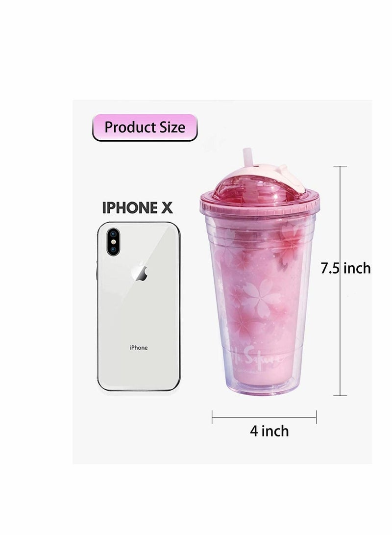 Stainless Steel Tumbler, Insulated Tumbler with Lid and Straw Double Wall Reusable Leakproof 16oz Travel Cup Water Bottle BPA Free - Pink