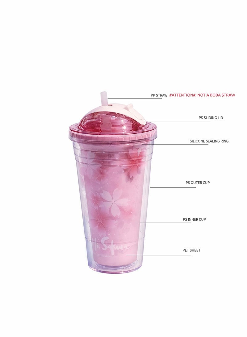 Stainless Steel Tumbler, Insulated Tumbler with Lid and Straw Double Wall Reusable Leakproof 16oz Travel Cup Water Bottle BPA Free - Pink