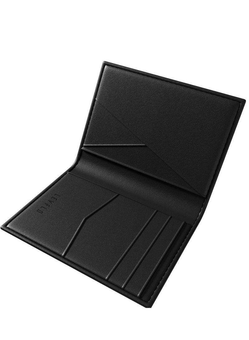 Bifold Genuine Leather With Debossed Logo Pocket Organizer / Cash & Card Slot / Compact Design / Lightweight / Multiple Compartment  - Black