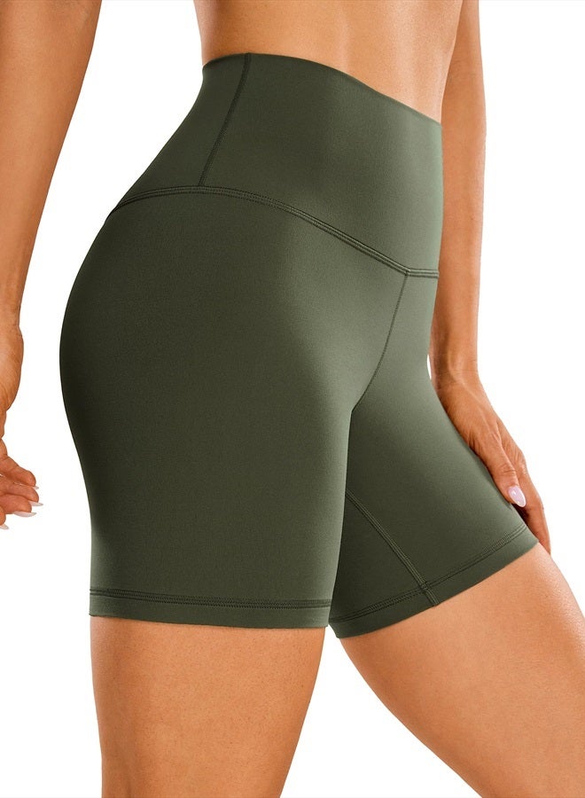 Womens ButterLuxe Biker Shorts 6 Inches - High Waisted Workout Running Volleyball Athletic Spandex Yoga Shorts Olive Green X-Small