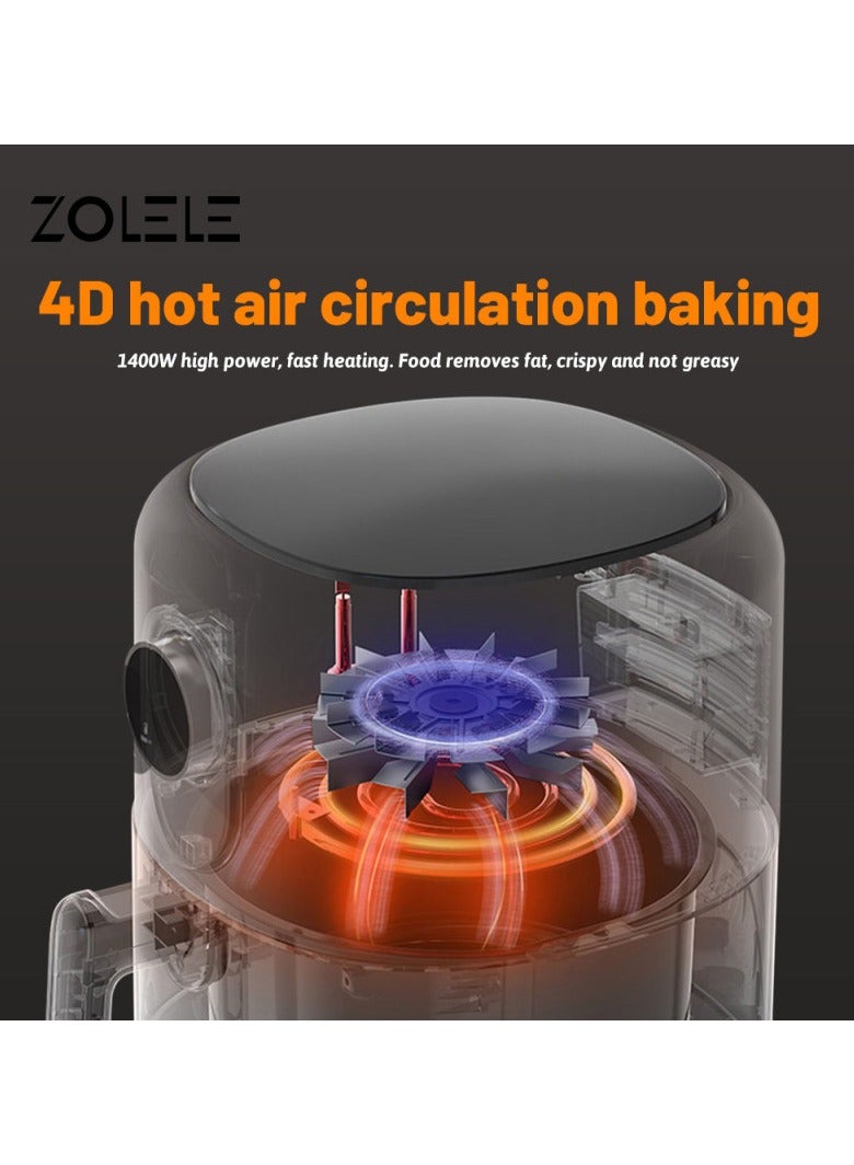 Zolele Za004 Electric Air Fryer 4.5L Capacity Non-Stick Coating Fried Basket Knob Control Temperature Pull Pan Automatic Power Off 1400W Power - Black