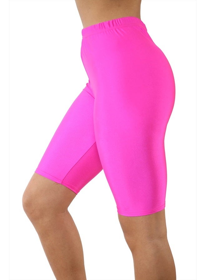Women's Long Shorts Athletic High Waisted Shorts Casual Summer Running Quick Dry Knee Length Cycling Shorts (Large, Neon Pink)