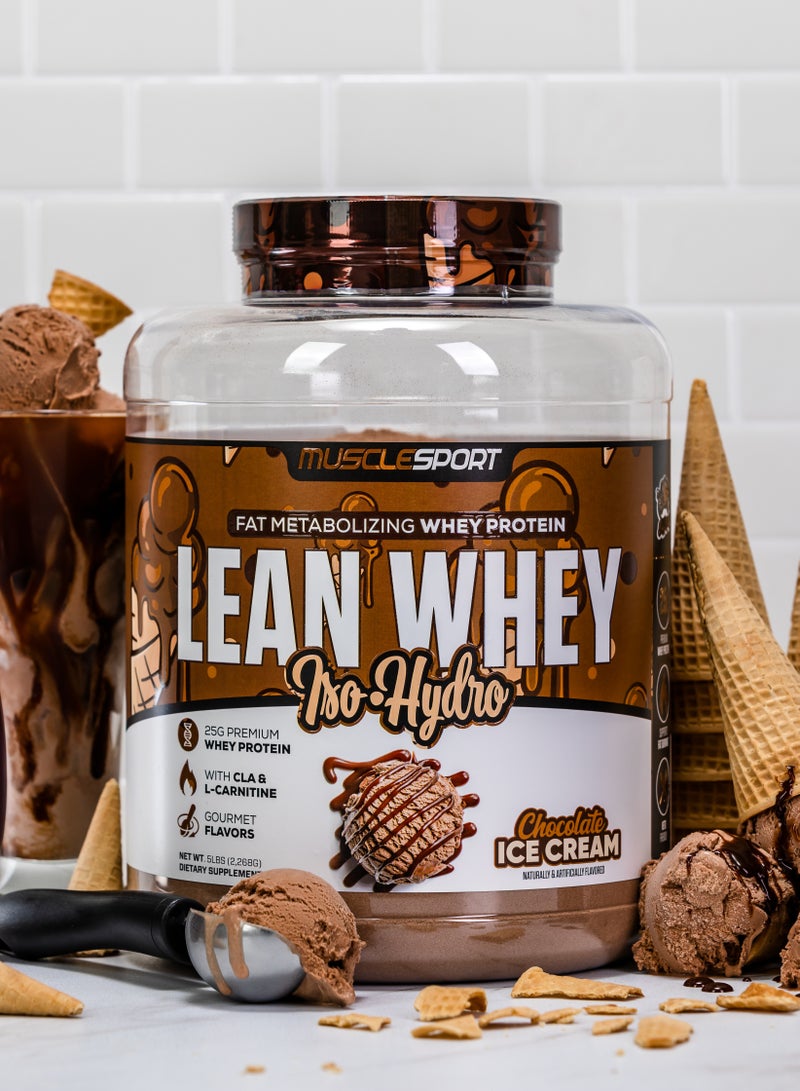MUSCLE SPORT LEAN WHEY ISO HYDRO 5LB FAT METABOLIZING WHEY PROTEIN CHOCOLATE ICE CREAM