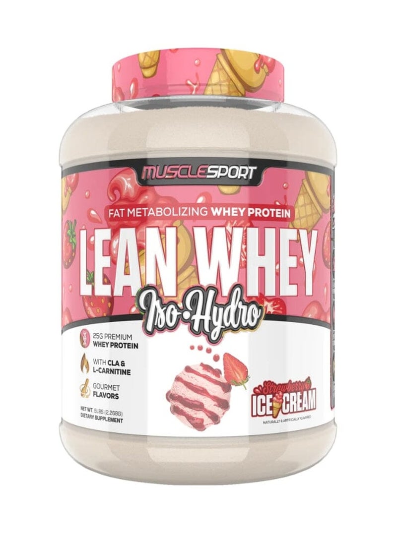 MUSCLE SPORT LEAN WHEY ISO HYDRO 5LB FAT METABOLIZING WHEY PROTEIN STRAWBERRY ICE CREAM