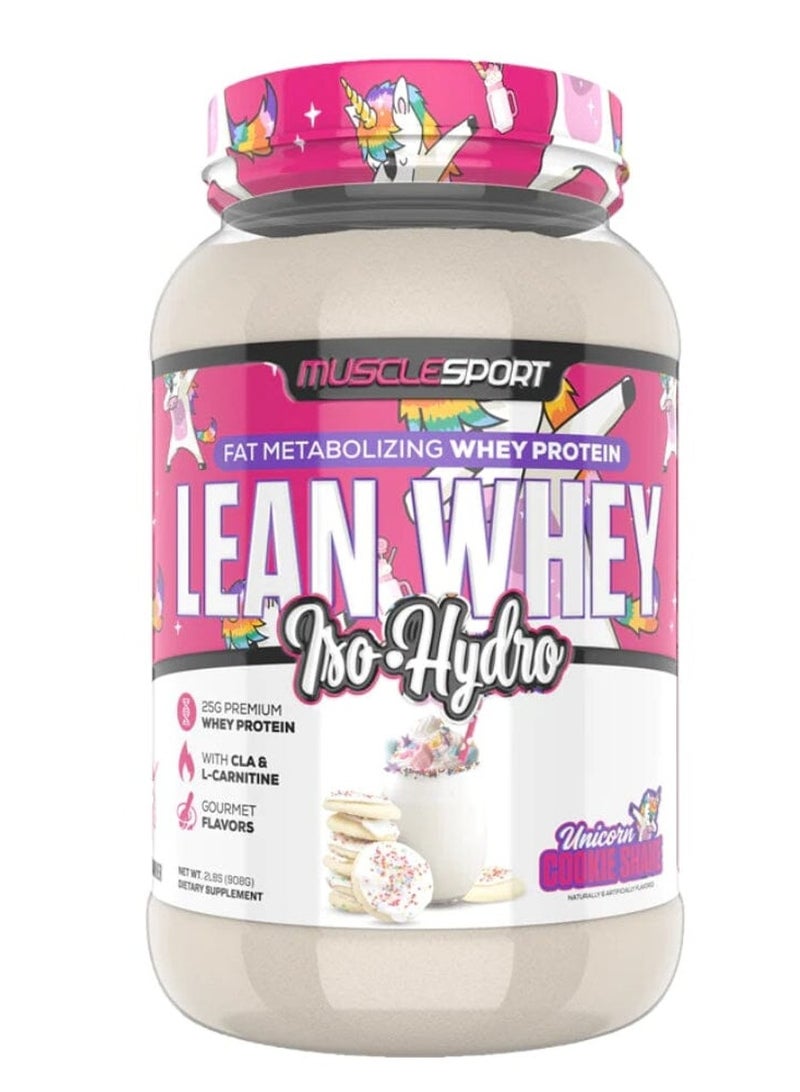 MUSCLE SPORT LEAN WHEY ISO HYDRO 2LB FAT METABOLIZING WHEY PROTEIN UNICORN COOKIE SHAKE