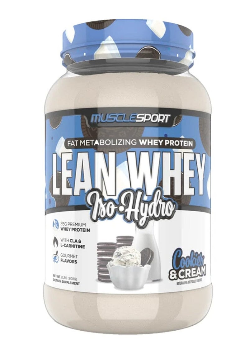 MUSCLE SPORT LEAN WHEY ISO HYDRO 2LB FAT METABOLIZING WHEY PROTEIN COOKIES & CREAM