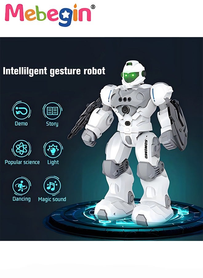 Remote Control Robot with Songs, Stories and Light, Intelligent Programmable Robot with Control Handle and Gesture Sensing, Multifunctional Companion Robot with Moving Arms and Legs, 2 AA Batteries Required(Not Included), Ideal Gift for Kids Aged 3+