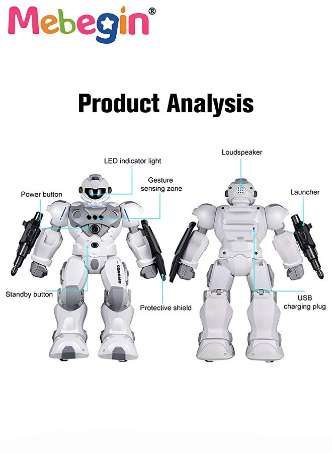 Remote Control Robot with Songs, Stories and Light, Intelligent Programmable Robot with Control Handle and Gesture Sensing, Multifunctional Companion Robot with Moving Arms and Legs, 2 AA Batteries Required(Not Included), Ideal Gift for Kids Aged 3+