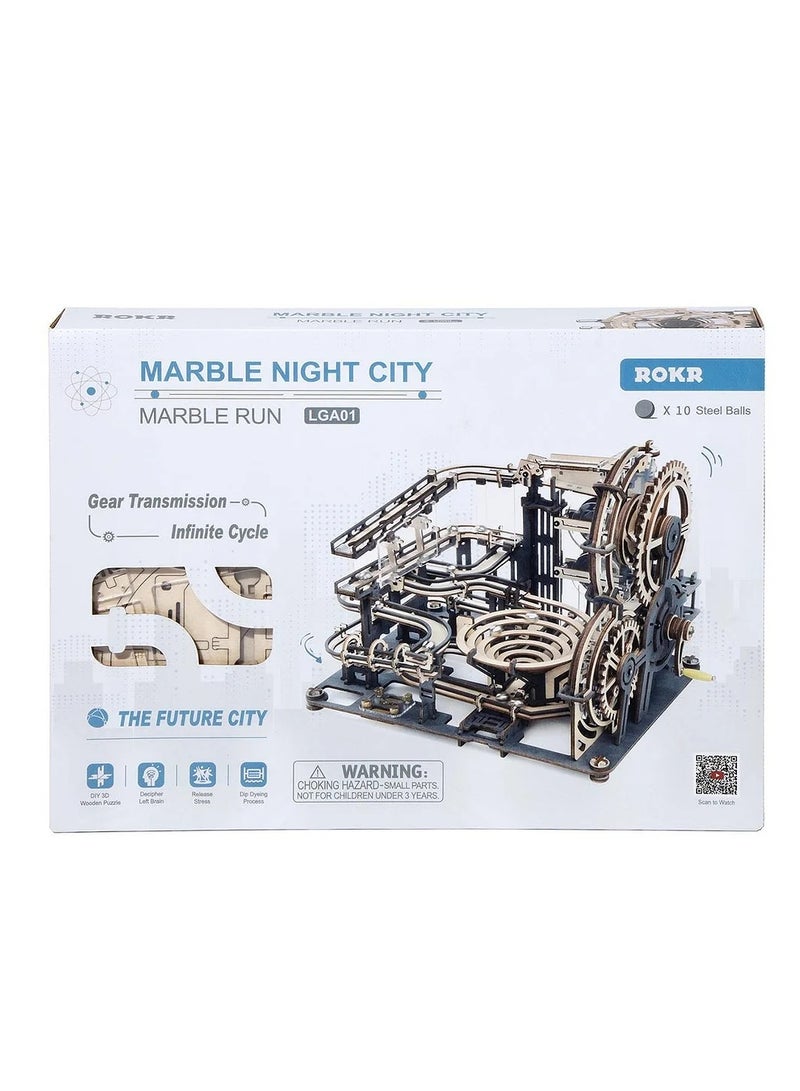 ROKR Marble Night City LGA01 Marble Run, Assembly Brain Teaser 3D Wooden Puzzle DIY Build Model Crafts Kits, Unique Home Decor Birthday Gifts for Teens or Adults