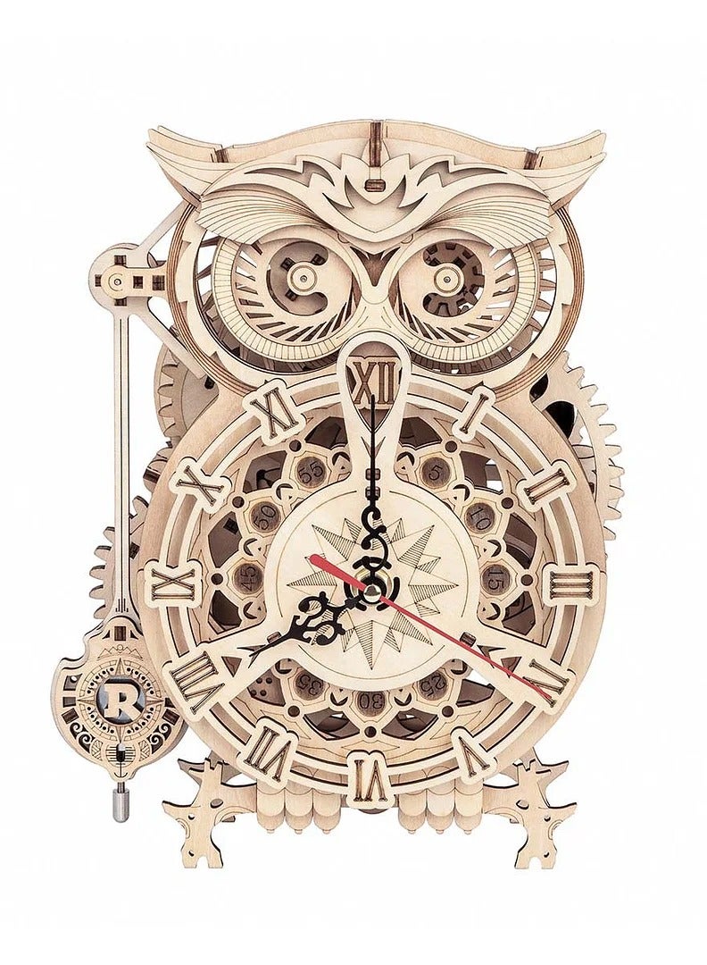 ROKR Owl Clock Mechanical Gears LK503, Assembly Brain Teaser 3D Wooden Puzzle DIY Build Model Crafts Kits, Unique Home Decor Birthday Gifts for Teens or Adults