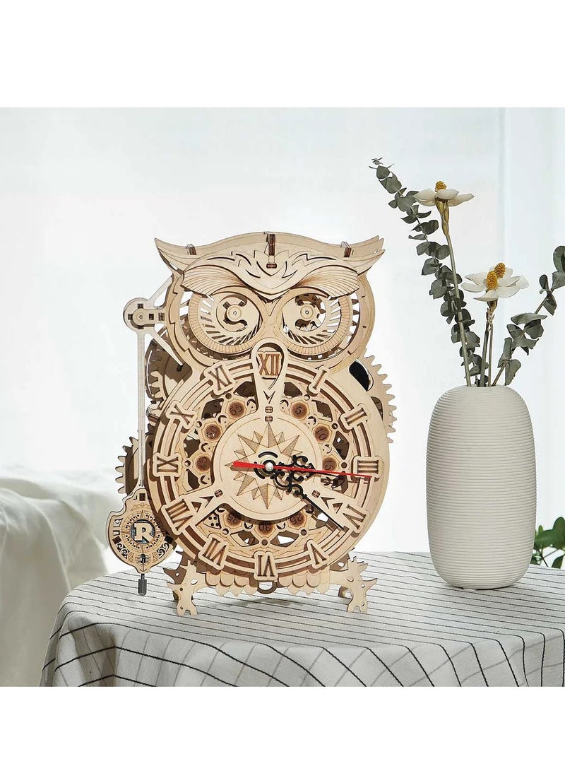 ROKR Owl Clock Mechanical Gears LK503, Assembly Brain Teaser 3D Wooden Puzzle DIY Build Model Crafts Kits, Unique Home Decor Birthday Gifts for Teens or Adults