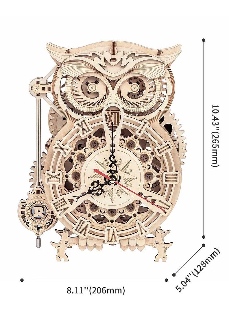 ROKR Owl Clock Mechanical Gears LK503, Assembly Brain Teaser 3D Wooden Puzzle DIY Build Model Crafts Kits, Unique Home Decor Birthday Gifts for Teens or Adults