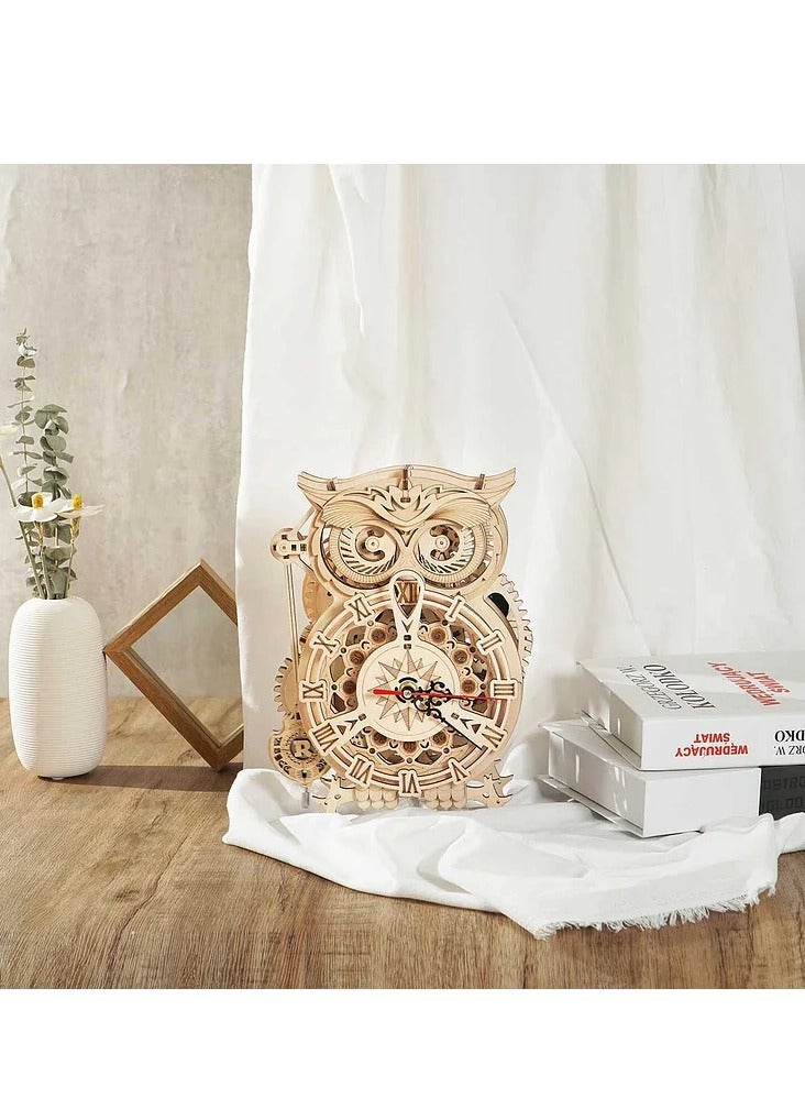 ROKR Owl Clock Mechanical Gears LK503, Assembly Brain Teaser 3D Wooden Puzzle DIY Build Model Crafts Kits, Unique Home Decor Birthday Gifts for Teens or Adults