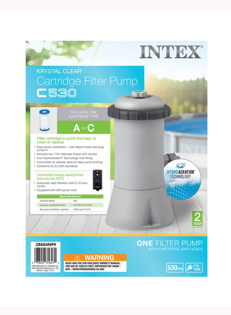 530 GPH Cartridge Filter Pump (220-240 Volt) by Intex - Clean and Crystal Clear Pool Water