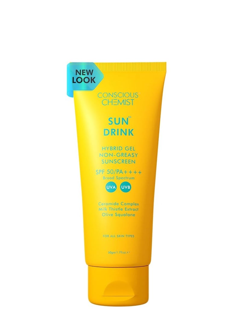 Conscious Chemist Hybrid Lightweight Gel Sunscreen SPF50 UVA UVB Protection with Ceramides Milk Thistle Extract 50ml