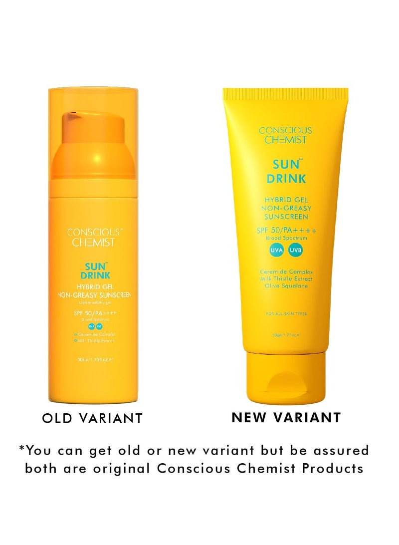 Conscious Chemist Hybrid Lightweight Gel Sunscreen SPF50 UVA UVB Protection with Ceramides Milk Thistle Extract 50ml