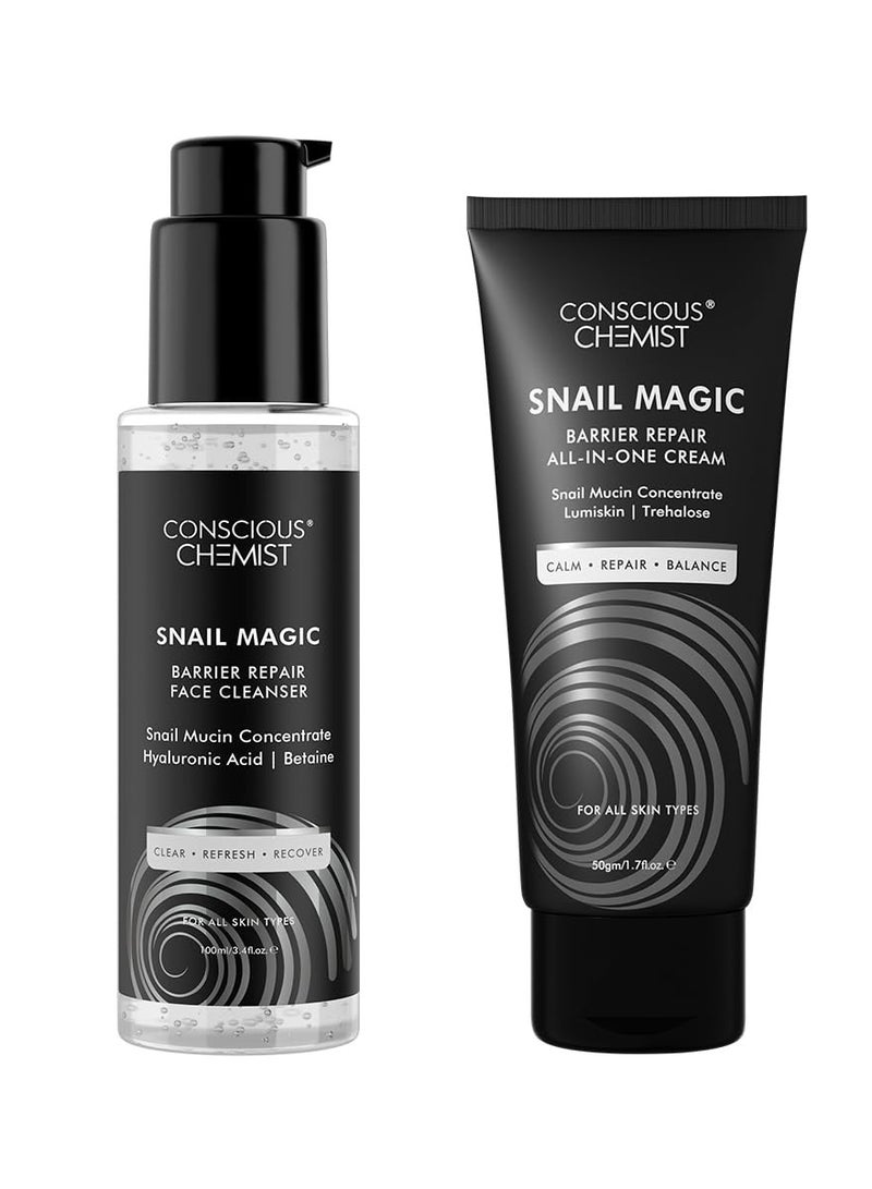 Conscious Chemist Snail Magic Skin Barrier Repair All In One Cream 50G AND Low pH Gel Cleanser 100ML For All Skin Pack Of 2