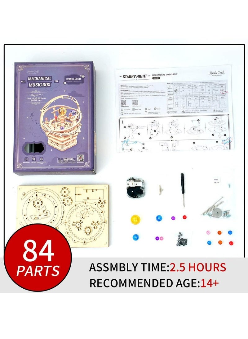 ROKR Starry Night Mechanical Music Box AMK51, Assembly Brain Teaser 3D Wooden Puzzle DIY Build Model Crafts Kits, Unique Home Decor Birthday Gifts for Teens or Adults