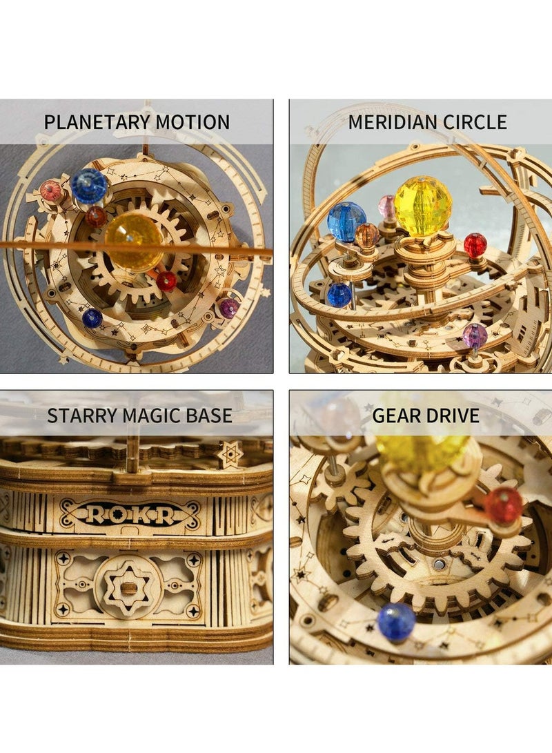 ROKR Starry Night Mechanical Music Box AMK51, Assembly Brain Teaser 3D Wooden Puzzle DIY Build Model Crafts Kits, Unique Home Decor Birthday Gifts for Teens or Adults