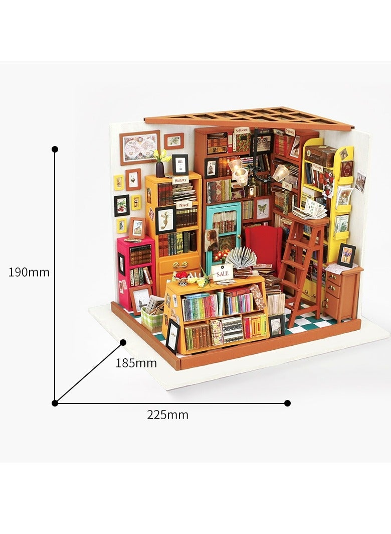 Rolife Sam's Study Library DIY Miniature House Kit DG102, Assembly Brain Teaser 3D Wooden Puzzle DIY Build Model Crafts Kits, Unique Home Decor Birthday Gifts for Teens or Adults