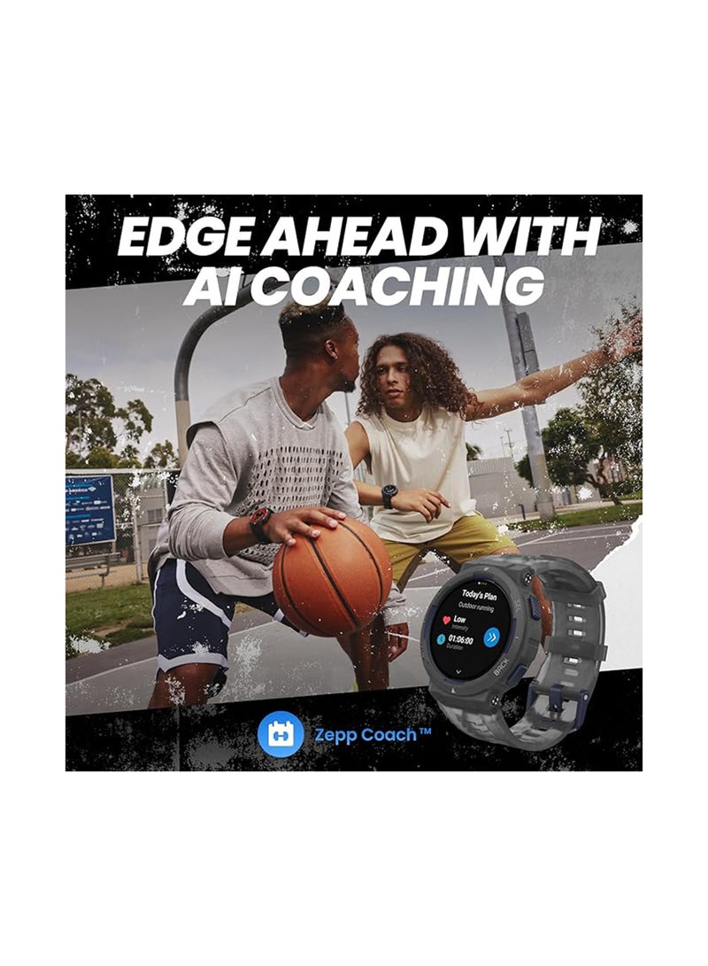 Active Edge Smart Watch With Stylish Rugged Sport And Fitness Design, GPS, AI Health Coach For Gym, Outdoor, Workouts And Exercise, 16 Days Battery, 10 Atm Water Resistant Lava Black