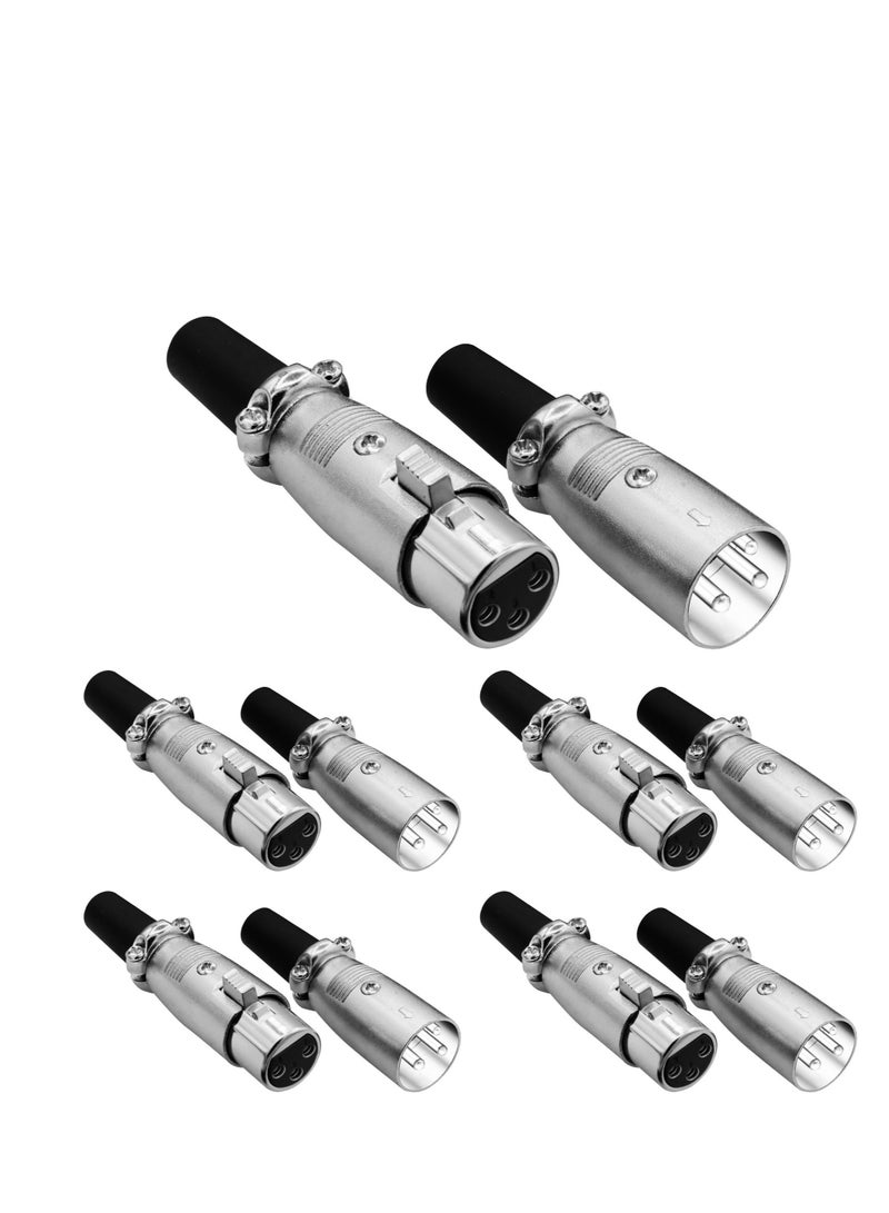 10 Pieces 3 Pin XLR Male Female Microphone Audio Cable Connector, 5 Male and 5 Female XLR Mic Snake Plug, Microphone Audio Socket for High Conductivity and Ultra-Low Noise