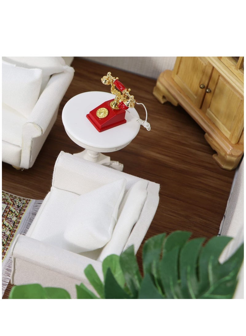Dollhouse Couch With Pillow, 1 : 12 Scale Miniature Sofa Arm Chair Living Room Furniture Wooden Fabric Frame Single Reading Chair Artificial House Room Scene Decoration, White