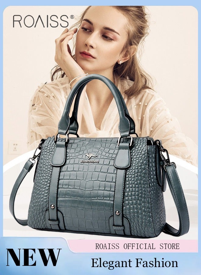 Leather Women Shoulder Bag Women's Handbag Elegant Patent Leather Bag Waterproof Handbag Shoulder Bag Fashion Crocodile Pattern Women Large Capacity Bag