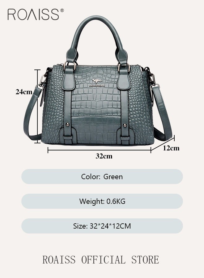 Leather Women Shoulder Bag Women's Handbag Elegant Patent Leather Bag Waterproof Handbag Shoulder Bag Fashion Crocodile Pattern Women Large Capacity Bag