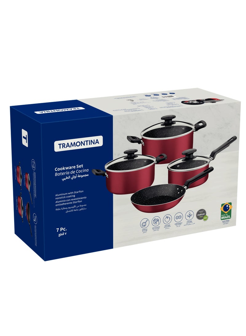 Since 1911,Made in Brazil-  7 Pieces Red Aluminum Cookware Set with Interior and Exterior Starflon Max Nonstick Coating