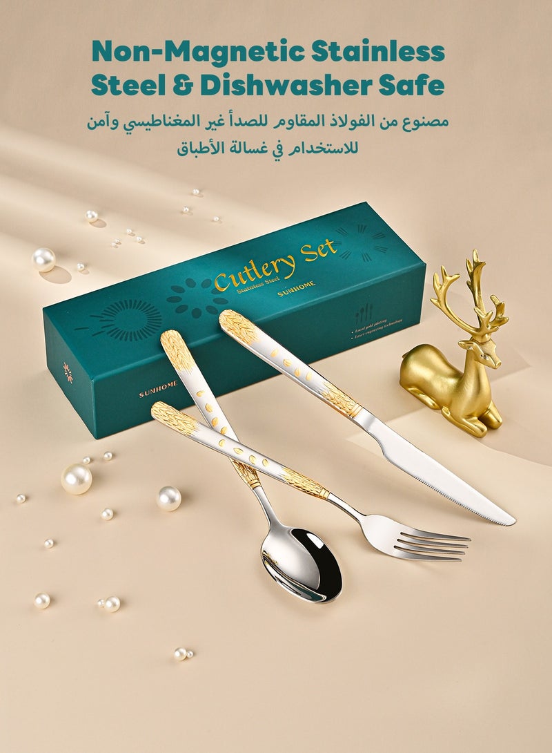 24-Piece Stainless Steel Cutlery Set with Laser Engraving For Kitchen