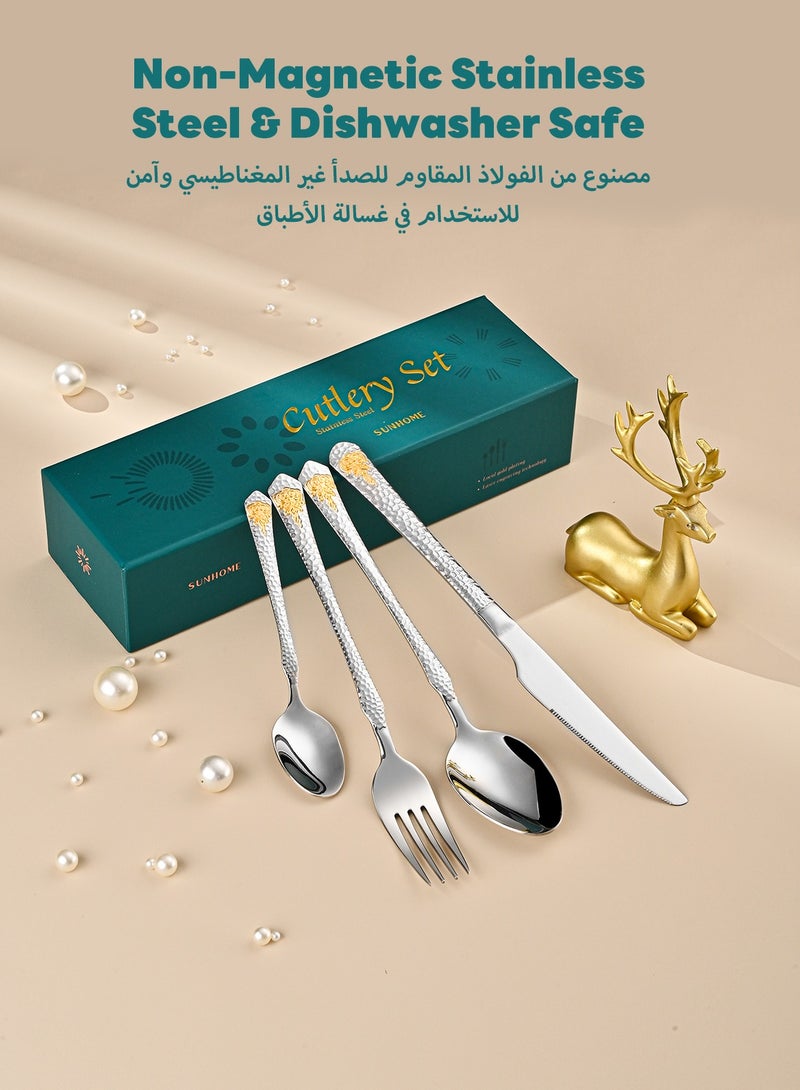 24-Piece Stainless Steel Cutlery Set with Laser Engraving For Kitchen