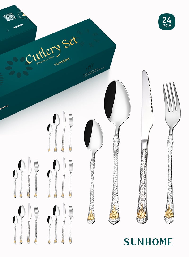 24-Piece Stainless Steel Cutlery Set with Laser Engraving For Kitchen