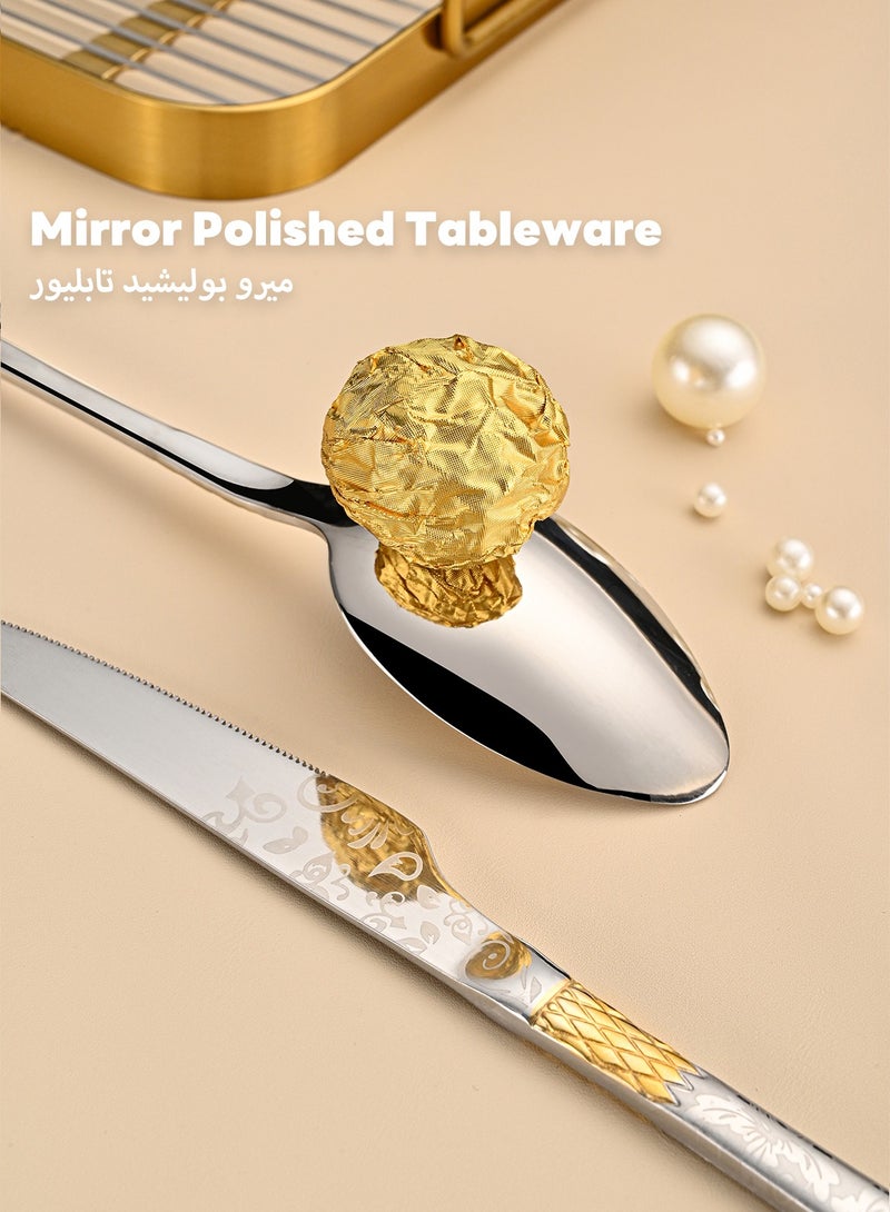 24-Piece Stainless Steel Cutlery Set with Laser Engraving For Kitchen