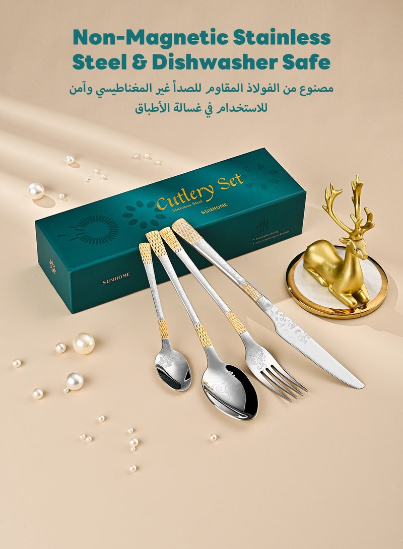 24-Piece Stainless Steel Cutlery Set with Laser Engraving For Kitchen