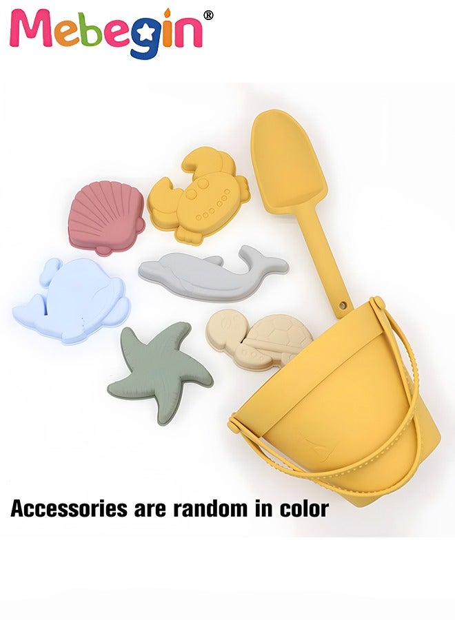 8 Pcs Silicone Beach Toys with Portable Beach Bag,Summer Kids Beach Set with Sand Toy Molds Shovel Bucket Set, Beach Sand Toys Toddler Sandbox Toys for Girl Kids Outdoor, Yellow