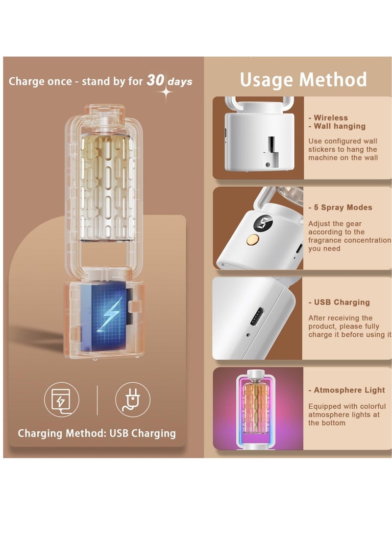 Gardenia Aromatherapy Diffusers, Essential Oil Diffuser, Wireless Wall Mounted Air Freshener, 7-Color Night Light 4 Mist Mode Aroma Humidifier, Suitable for Home Large Room Bathroom