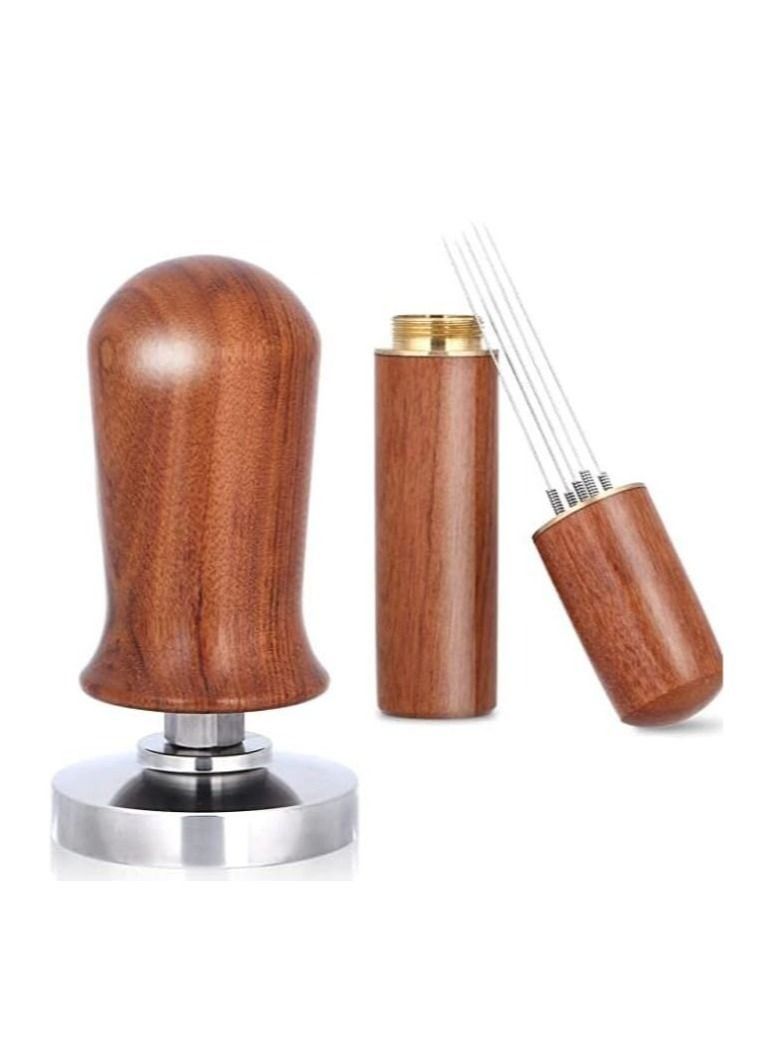 Coffee Tamper Set, 51mm Calibrated Contact Pressure Spring Loaded, 304 Stainless Steel Flat Base, for Espresso Machine