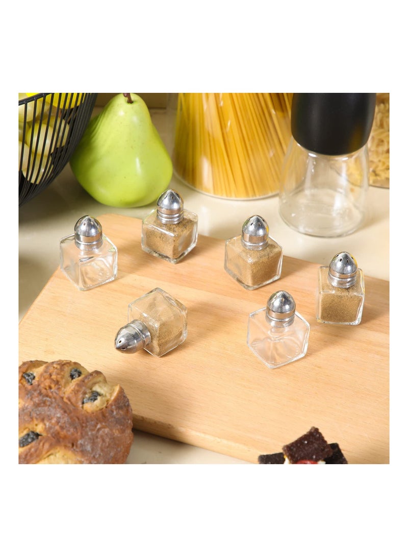 24 Pieces Mini Pepper Shaker, Transparent Individual Shakers, Cube Shape Small with 4 Funnel, for Home Kitchen Supplies, Bottle Condiment Storage Jar