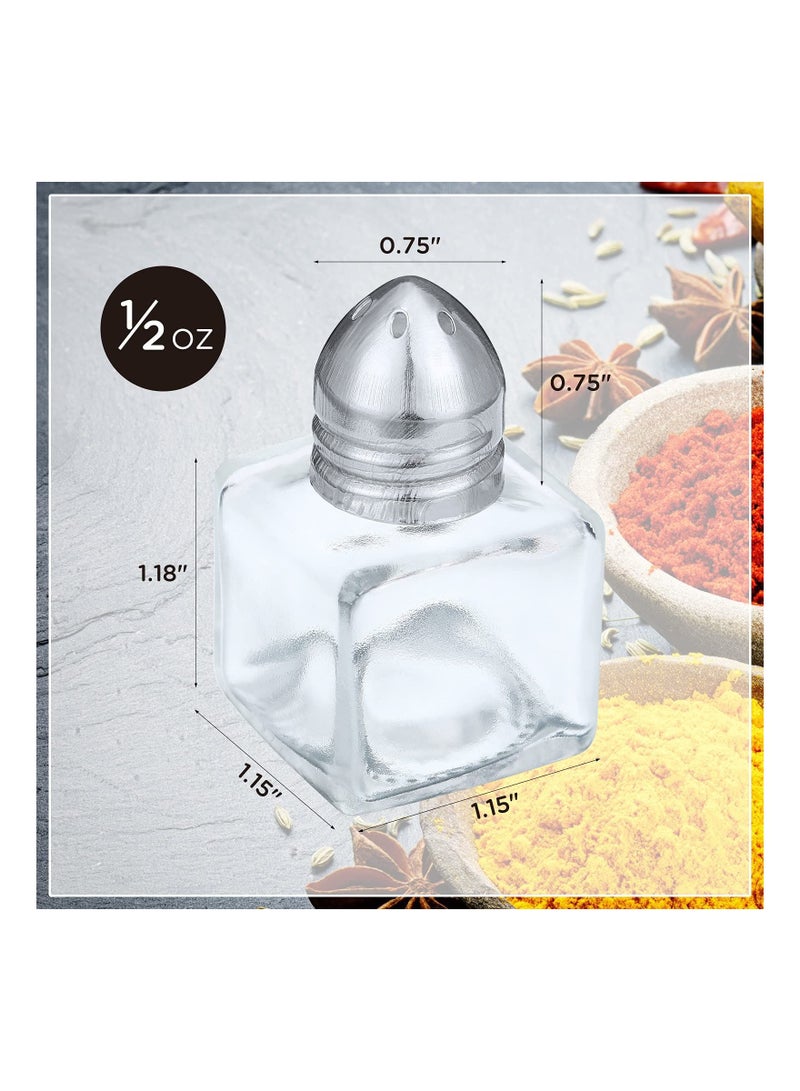 24 Pieces Mini Pepper Shaker, Transparent Individual Shakers, Cube Shape Small with 4 Funnel, for Home Kitchen Supplies, Bottle Condiment Storage Jar