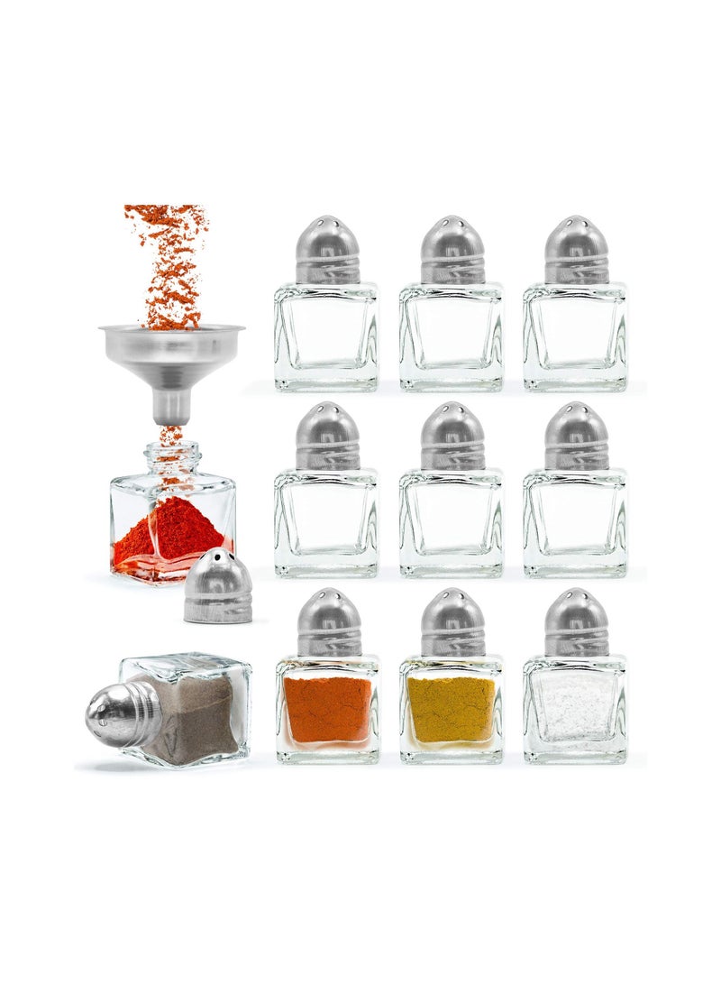 24 Pieces Mini Pepper Shaker, Transparent Individual Shakers, Cube Shape Small with 4 Funnel, for Home Kitchen Supplies, Bottle Condiment Storage Jar