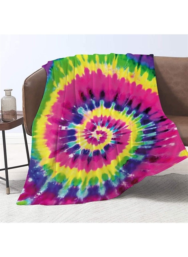 Rainbow Tie Dye Painting Blanket, Soft Flannel Throw Blanket Suit All Season Cozy Lightweight Blanket for Kids Girls Boys Travel Camping Picnic for Room Sofa Unique Gifts for Adults 50