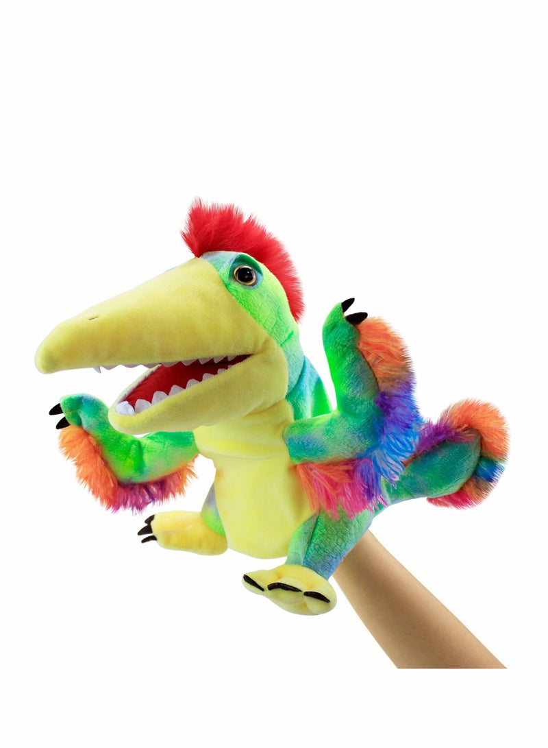 Dinosaur Hand Puppets, Tail Feather Dragon Jurassic World Stuffed Animal Cute Soft Plush Toy, Open Movable Mouth Finger Gift, Birthday Gifts for Kids, Creative Role Play