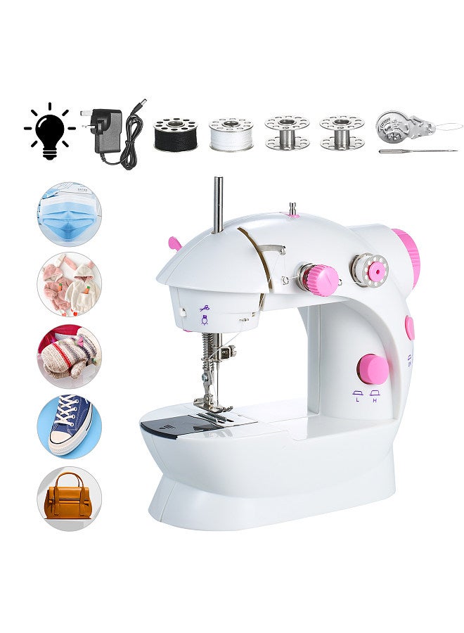 Mini Sewing Machine Adjustable 2-Speed Double Thread Portable Electric Household Multifunction Sewing Machin with Lights and Cutter Foot Pedal for Household Travel Beginner DIY Face Mask