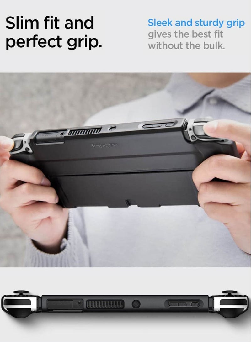 Thin Fit designed for Nintendo Switch OLED and Joy-Con Controller Dockable Case Cover with Kickstand Protection - Black