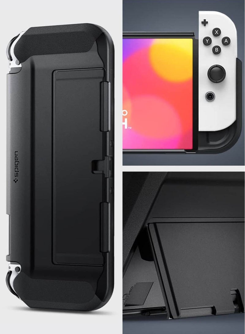 Thin Fit designed for Nintendo Switch OLED and Joy-Con Controller Dockable Case Cover with Kickstand Protection - Black