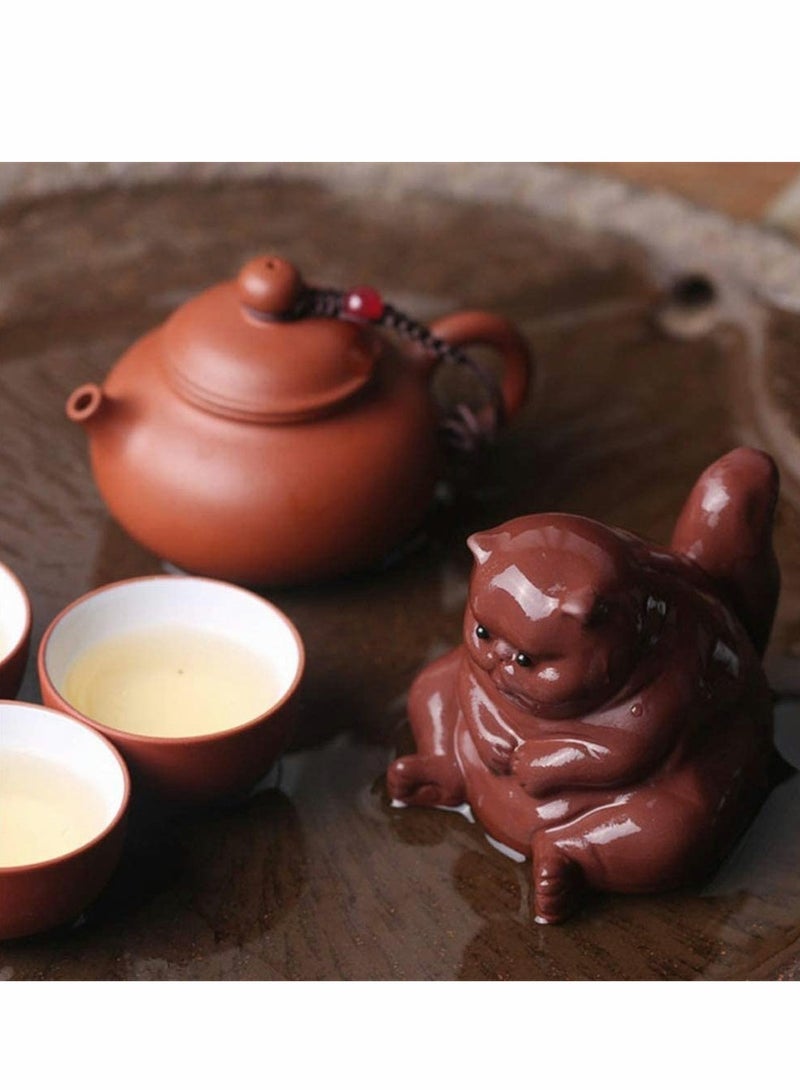 Tea Pet, Purple Clay Tea Pet Samll Angry Cat Figurines, Beauty Kung Fu Tea Crafts
