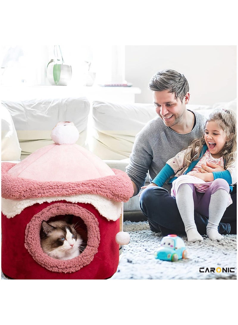 Home Pet Bed For Cats And Small Dogs Bed Removable Washable For Indoor And Outdoor Pets Sleeping Cozy Red